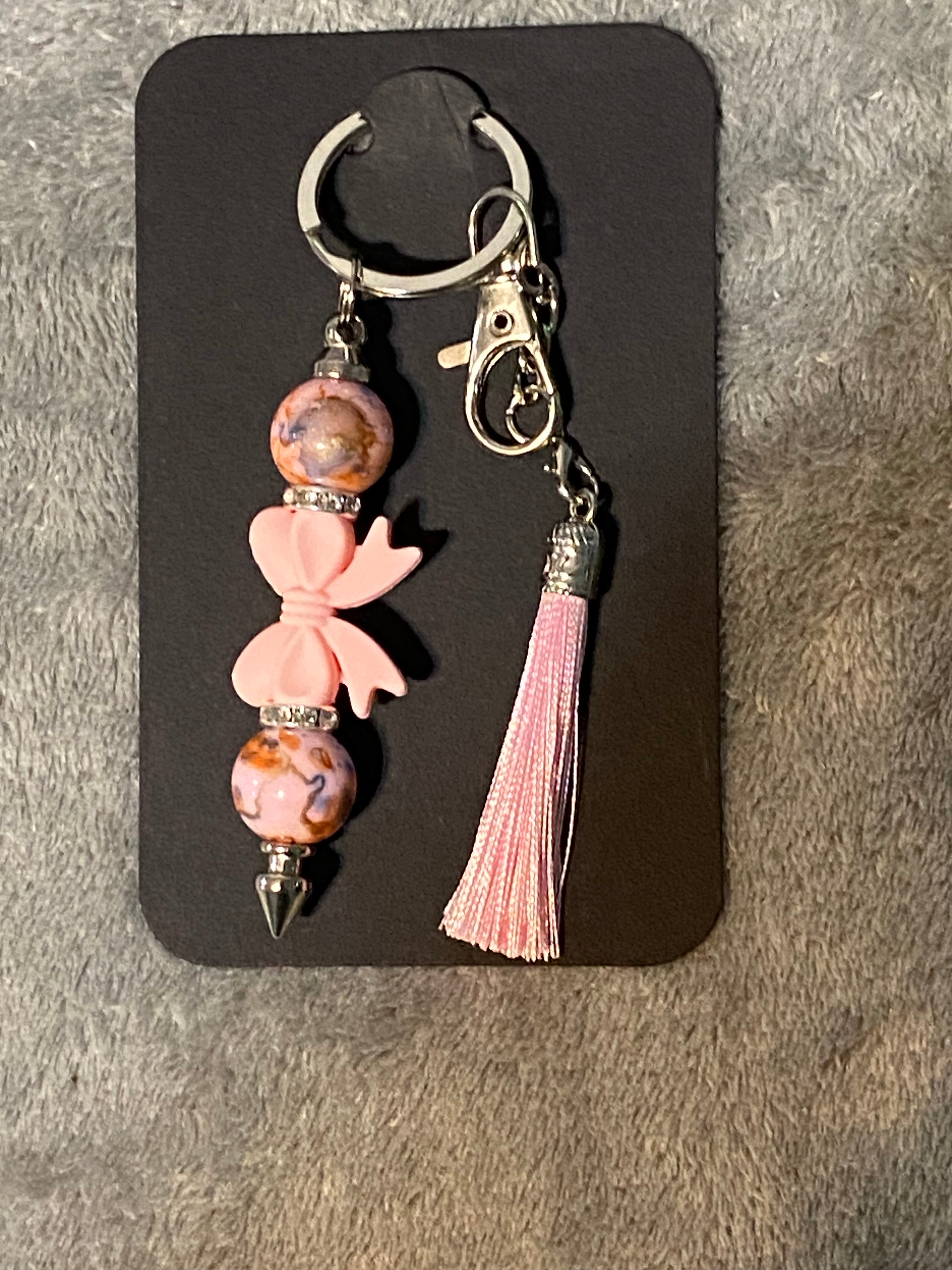 Beaded Bar Keychain with Bow